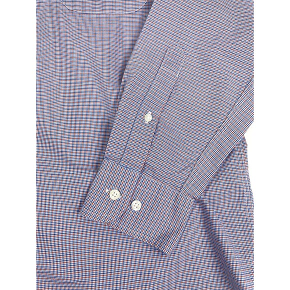 Jos A Banks Executive Tailored Fit Mini Check Blue Plaid LS Cotton Dress Shirt M - Picture 4 of 8
